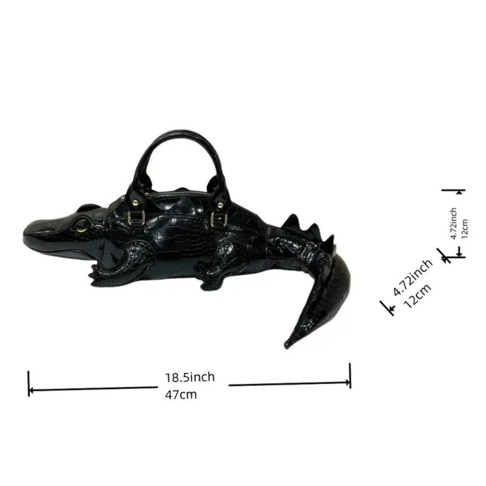 🖤 Black Crocodile Patent Leather Shaped Handbag w/strap Novelty Statement! - Picture 8 of 10